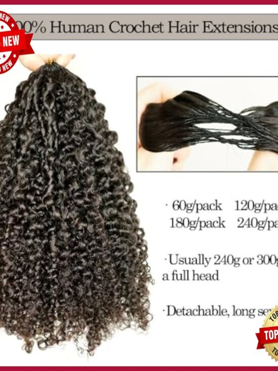 Human Hair Crochet Extensions 18in Pre-Separated Curly for Braiding Twist main image 6